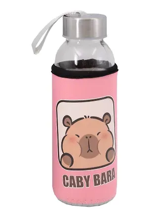 Бутылка в чехле Капибара (розовая) (стекло) (300мл) (12-07599-202505-B20)