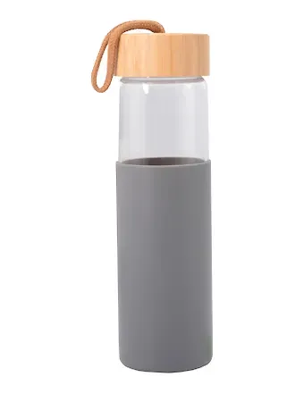 Бутылка в чехле с бамбуковой крышкой серая (стекло, силикон) (500мл) (12-16061-202505-B1)