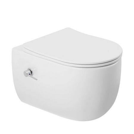 Унитаз подвесной Abber Bequem безободковый белый с функцией биде и сиденьем дюропласт микролифт смыв торнадо (AC1104TNS)