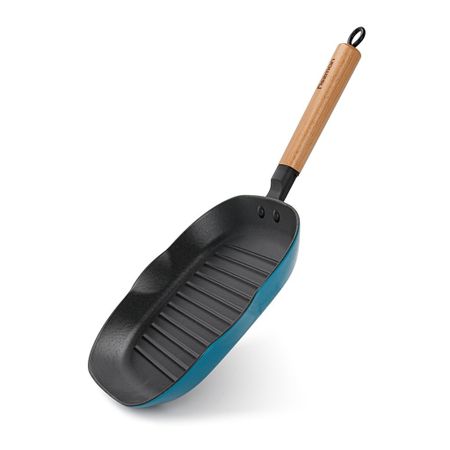 Сковорода-гриль Fissman квадратная эмалированный чугун с деревянной ручкой 28х3 см