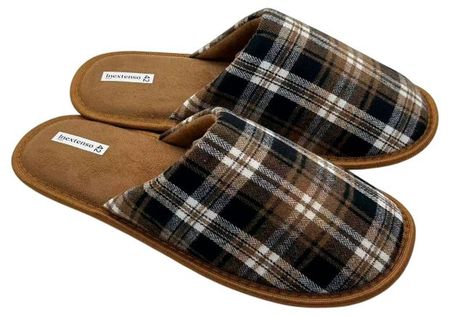 Тапочки мужские InExtenso с закрытым носком в клетку коричневые