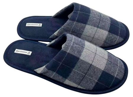 Тапочки мужские InExtenso с закрытым носком в клетку синие