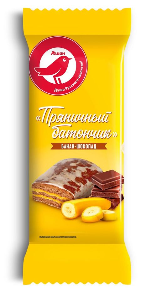 Батончик пряничный АШАН Красная птица банан-шоколад, 90 г