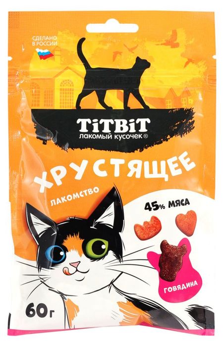 Лакомство для кошек TiTBiT Хрустящее лакомство с говядиной, 60 г