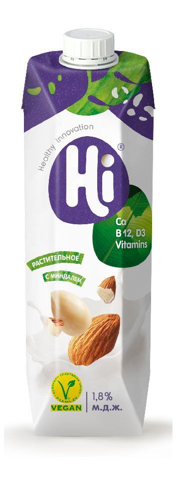 Напиток растительный Hi Vegan соевый с миндалем 1,8%, 1 л