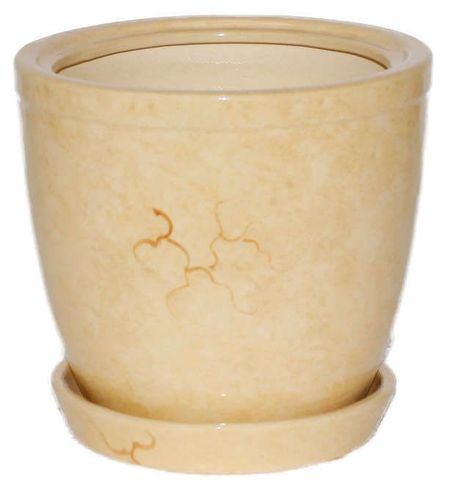 Горшок керамический Кедр бежевый с поддоном 19х20 см, 3 л