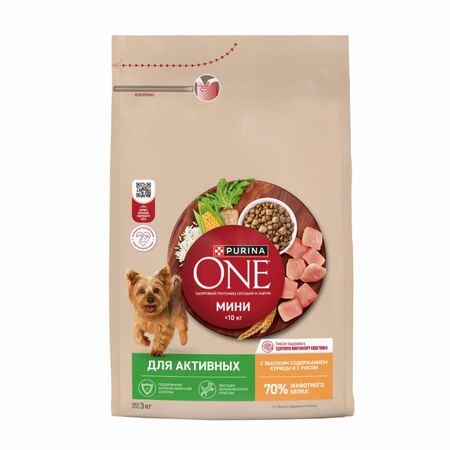 Сухие корма Purina ONE Сухой корм для собак мелких пород с активным образом жизни, с высоким содержанием курицы и с рисом (7 кг)