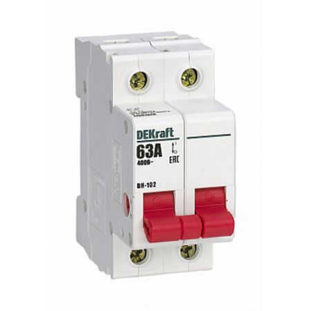 Выключатель-разъединитель Dekraft ВН-102 2P 63А 400 В на DIN-рейку (17007DEK)