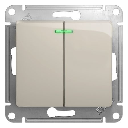 Выключатель Systeme Electric Glossa двухклавишный встраиваемый молочный с подсветкой (GSL000953)