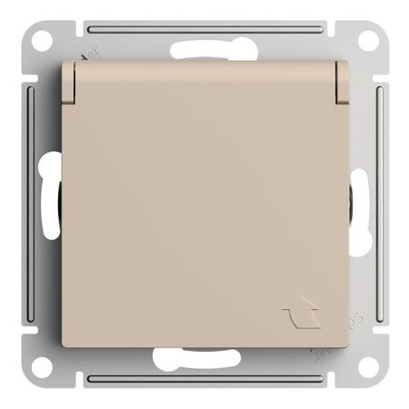 Розетка Systeme Electric AtlasDesign встраиваемая песочная со шторками с крышкой (ATN001246)