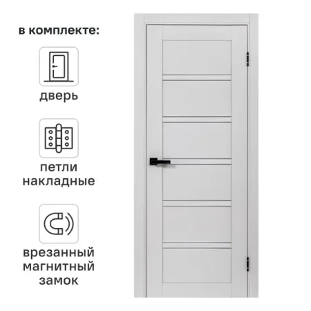 Дверь межкомнатная со стеклом Легда-28 80x200 см полипропилен цвет серое дерево с замком и петлями