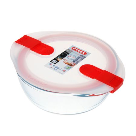 Форма для запекания  и хранения круглая с пластиковой крышкой и зажимами по бокам 20х18см  Pyrex