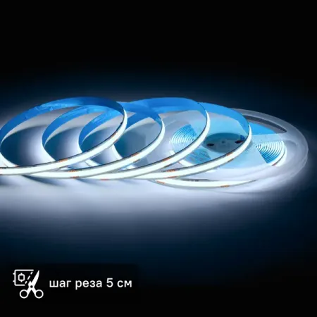 Светодиодная лента для контурной подсветки Apeyron LED COB 24В 8 мм 5м 12 Вт/м 320диод/м 1000 лм/м 6500 К холодный свет источник питания tpro show для световых эффектов