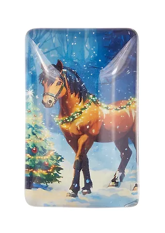 Новогодний магнит Лошадь и елка (3,5х5,5) (стекло)