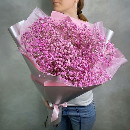Букет живых цветов ДАРИ ЦВЕТЫ Розовый космический M- букет из гипсофилы