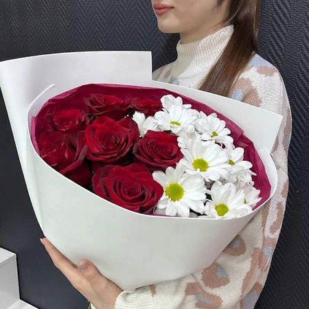 Букет живых цветов ДАРИ ЦВЕТЫ Дуо букет Ромашки и красные розы переключатели wgxcpp красные 3 контактные