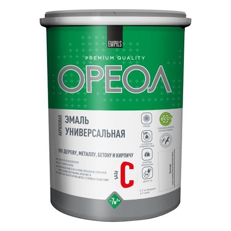 Эмаль универсальная акриловая Ореол основа C бесцветная глянцевая 0,9 кг
