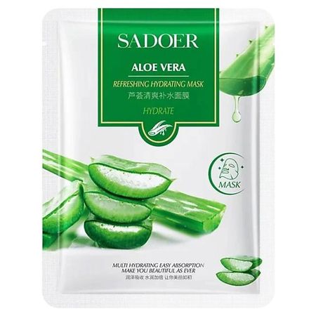 Маска для лица SADOER Маска для лица Refreshing увлажняющая тканевая с алоэ вера маска тканевая missha airy fit увлажняющая с экстрактом алоэ для сухой 19 г
