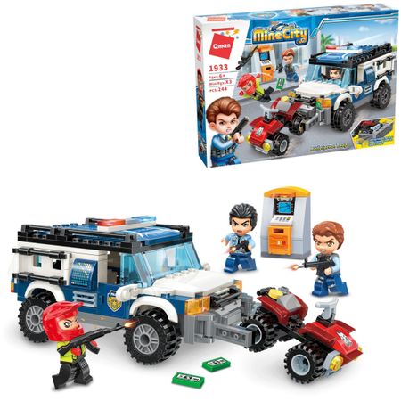 Конструктор Qman MineCity Полицейский джип догоняет преступника на квадроцикле 244 детали полицейский гастроном и пьесы