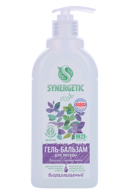 Гель-бальзам SYNERGETIC д/мытья посуды Базилик и свежая мята 0,5 л