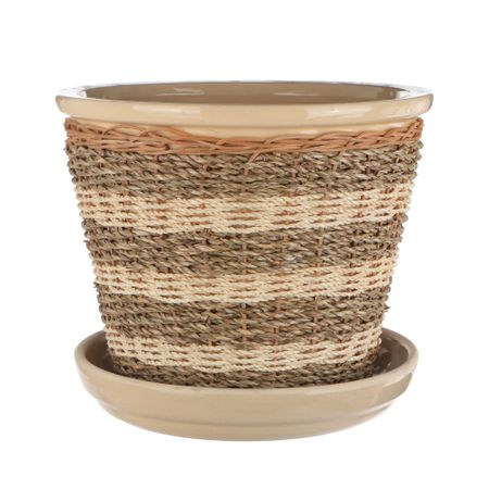 Горшок для цветов с поддоном Viet Thanh С плетеный серый/бежевый d26