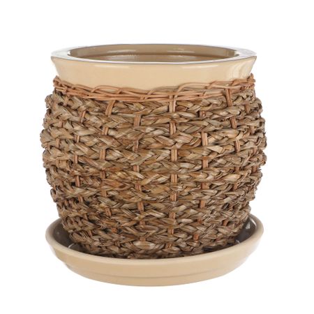 Горшок для цветов с поддоном Viet Thanh С плетеный Бежевый d20