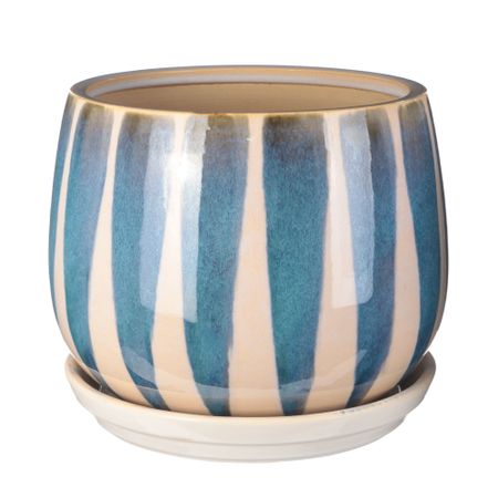 Горшок для цветов с поддоном Viet Thanh белый/синие полоски 33 см