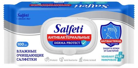 Влажные салфетки Salfeti Антибактериальные, 100 шт