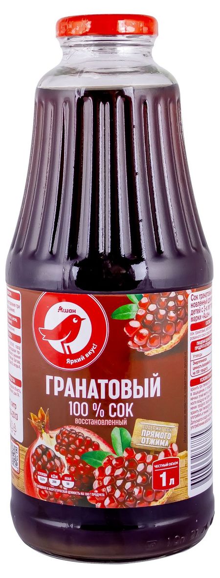 Сок АШАН Красная птица гранатовый востановленный прямого отжима, 1 л