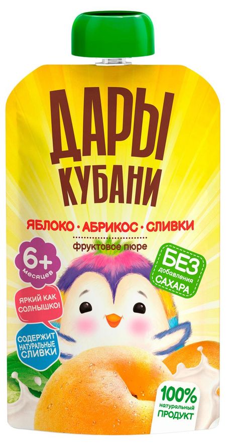 Пюре фруктовое Дары Кубани яблоко и абрикос со сливками с 6 мес., 90 г