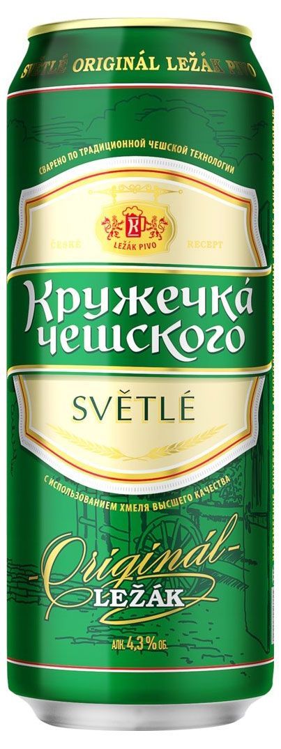 Пиво Кружечка Чешского светлое фильтрованное пастеризованное 4,3%, 430 мл