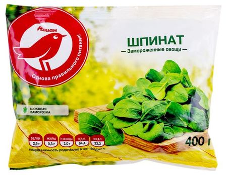 Овощная смесь Шпинат зелень АШАН Красная птица резаный замороженный, 400 г