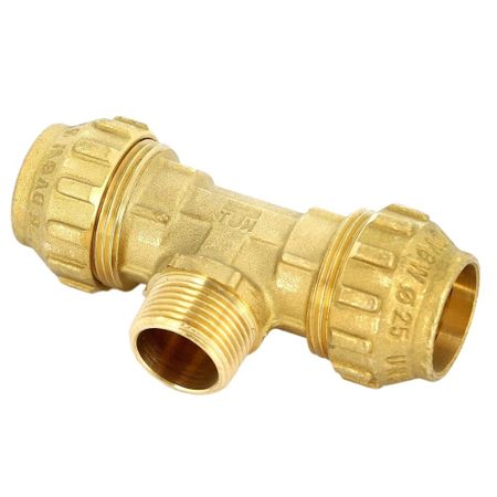Тройник ПНД Tiemme компрессионный переходной 25х25х3/4 НР(ш) латунь