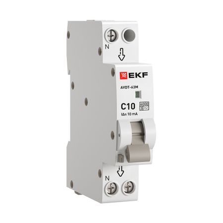 Автомат дифференциальный EKF PROxima АВДТ-63М 10А 1P+N тип AC 10 мА 6 кА (DA63M-10-10)