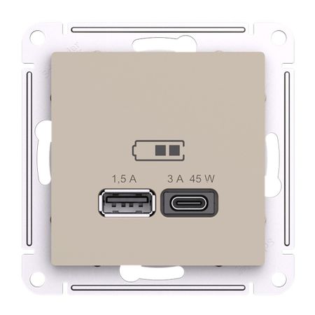 Розетка USB Systeme Electric AtlasDesign встраиваемая песочная USB-A/ Type-C (ATN001229) двойная настенная розетка bseed с usb type c
