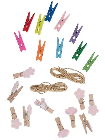 Набор Прищепки декоративные с веревкой 10 шт. Сакура+Прищепки декоративные с веревкой Звездочки (10шт) (11-22535-8400) (упаковка)