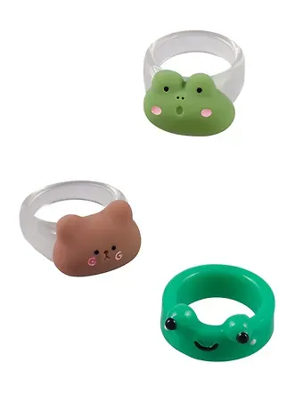 Набор Колечко Лягушка (ПВХ) (Размер 17) (202303-5)+Колечко Медвежонок (ПВХ) (Размер 17) (202303-1)+Колечко Лягушонок (ПВХ) (Размер 17) (202303-2)