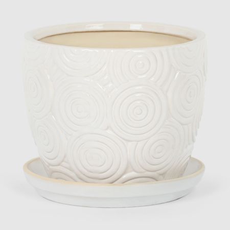 Горшок для цветов с поддоном Viet Thanh Круги белый d22
