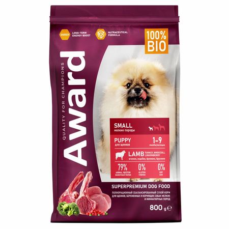 Еда AWARD Сухой корм для щенков от 1 месяца, беременных и кормящих сук мелких и миниатюрных пород с ягненком и индейкой с добавлением брокколи и брусники (800 г) алексей викторович марков лягушка слон и брокколи как жить и как не надо