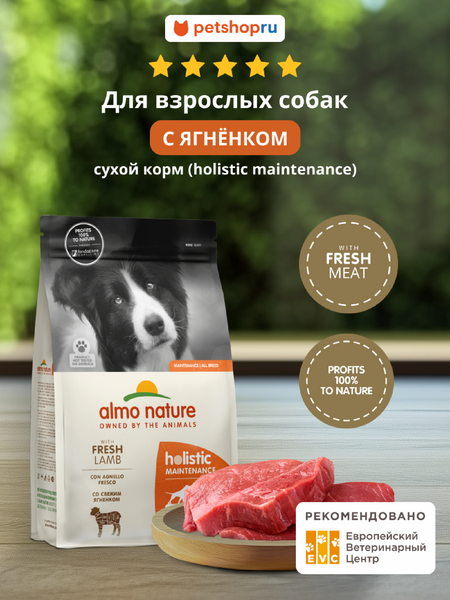 Холистики Almo Nature HOLISTIC Сухой корм для взрослых собак со свежим ягненком, Life Maintenance, All Breed, Fresh Lamb, 400г (400 г)