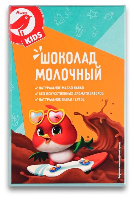 Шоколад молочный АШАН Красная птица Kids порционный, 100 г