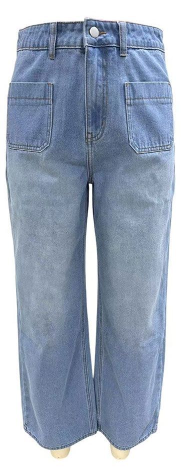 Джинсы-трубы женские голубые
