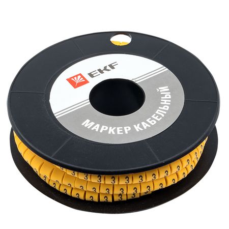 Маркеры кабельные (клипсы) EKF PROxima 3-4,2 мм цифра 3 желтые (500 шт.) (plc-KM-4-3) касса букв и цифр