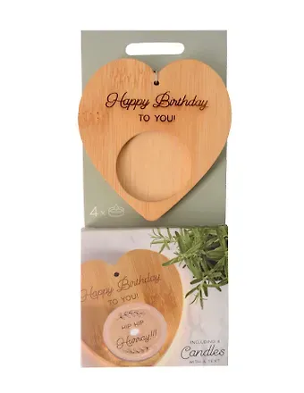 Набор чайных свечей с подсвечником Сердце Happy Birthday (4шт) (12-pluswealth-202505-CAN4)