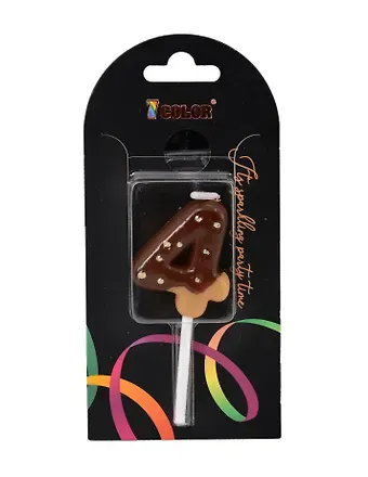 Свеча для торта Цифра 4 Глазурь шоколадная (4см) (блистер) (12-7color-candle_9)