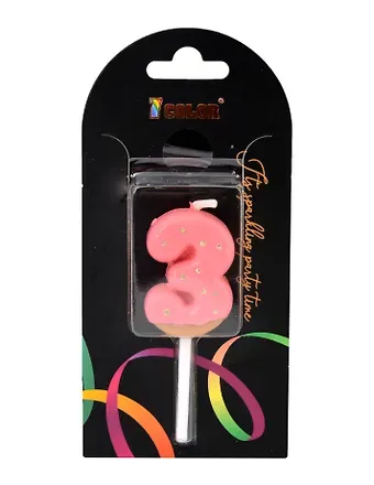 Свеча для торта Цифра 3 Глазурь розовая (4см) (блистер) (12-7color-candle_3)