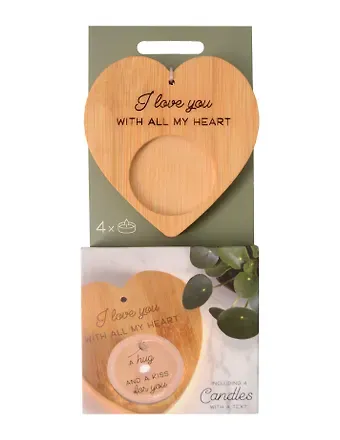 Набор чайных свечей с подсвечником Сердце I love you (4шт) (12-pluswealth-202505-CAN1)