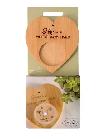 Набор чайных свечей с подсвечником Сердце Home is… (4шт) (12-pluswealth-202505-CAN10)