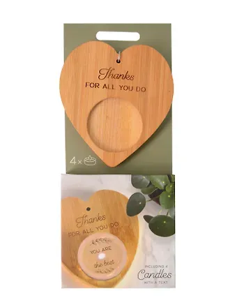 Набор чайных свечей с подсвечником Сердце Thank you (4шт) (12-pluswealth-202505-CAN11)