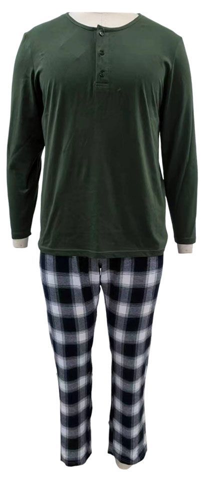 Пижама мужская с длинным рукавом зеленая, M-3XL